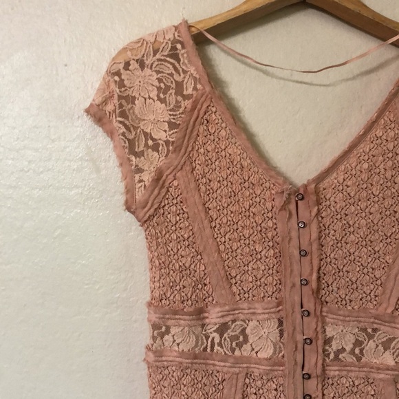 Free People Besties Lace Peplum Peach Top - Picture 8 of 9